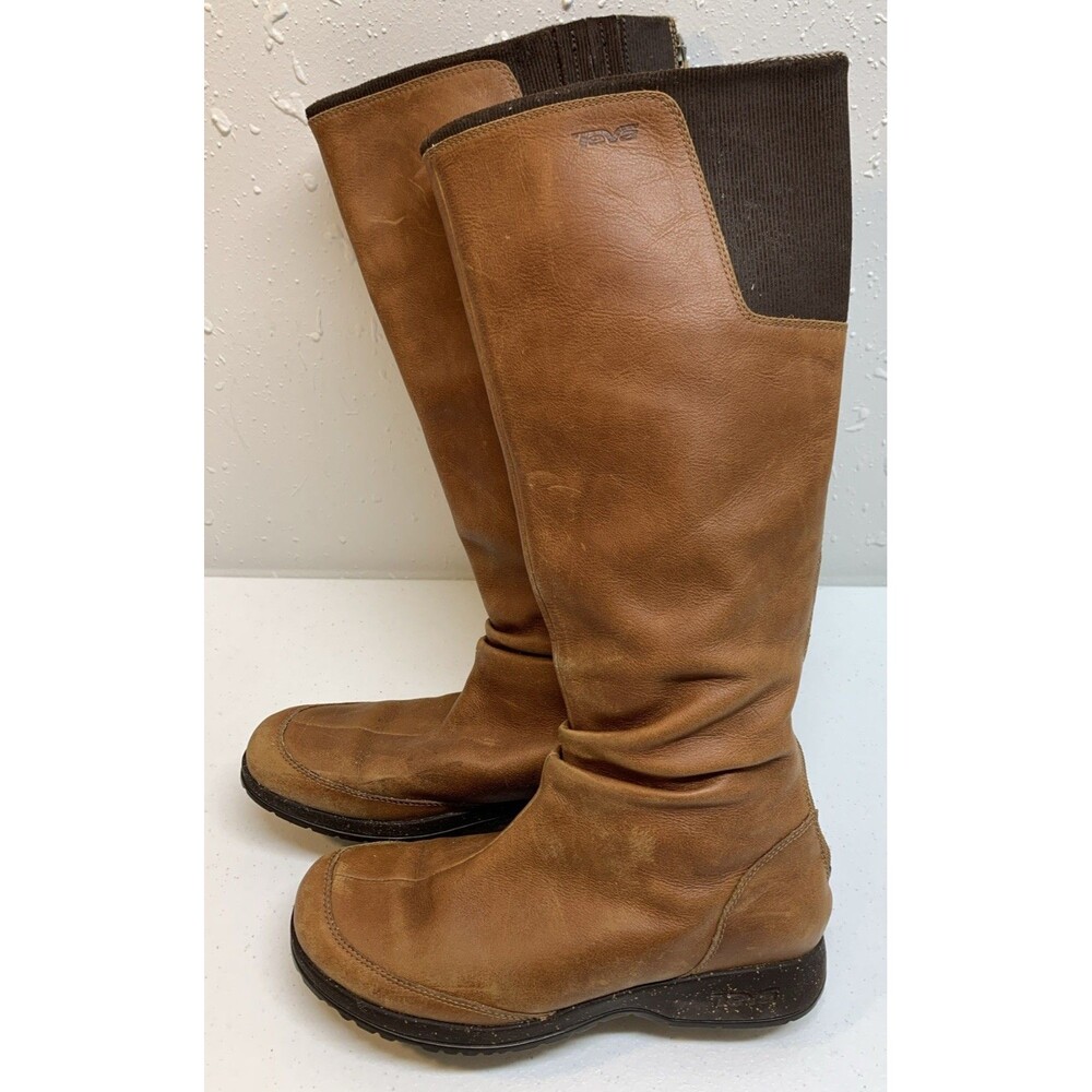 Teva Women's Afton Boot 9.5 Tall Cognac Brown Leather Outdoor Riding Bootie